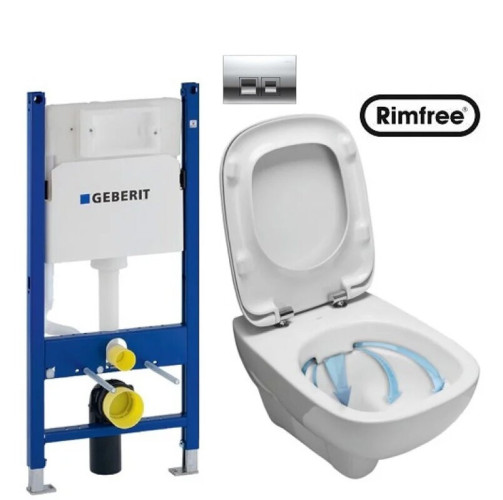 Комплект: Унитаз Kolo Style Rimfree + Инсталляция Geberit Duofix Delta + Крышка + Клавиша Delta 50 (L23120000+458.126.00.1+L20112000+115.135.21.1)