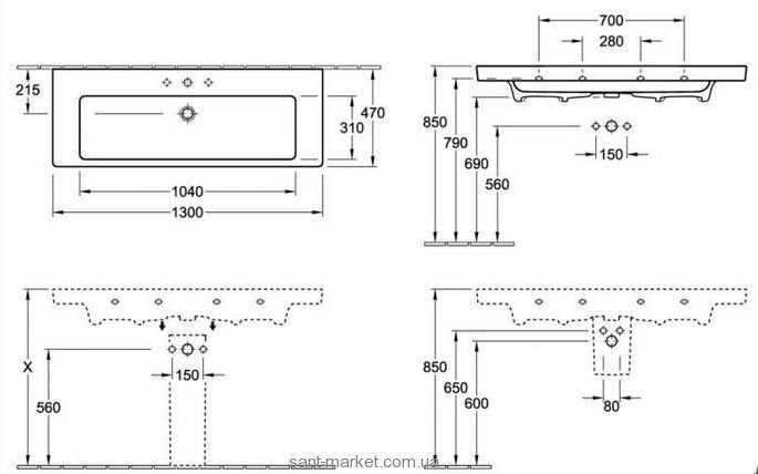 Умывальник подвесной Villeroy&Boch Subway 2.0, 130 (7176D2R3)