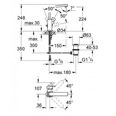 Cмеситель для умывальника Grohe Eurocube, однорычажный, хром (23135000)