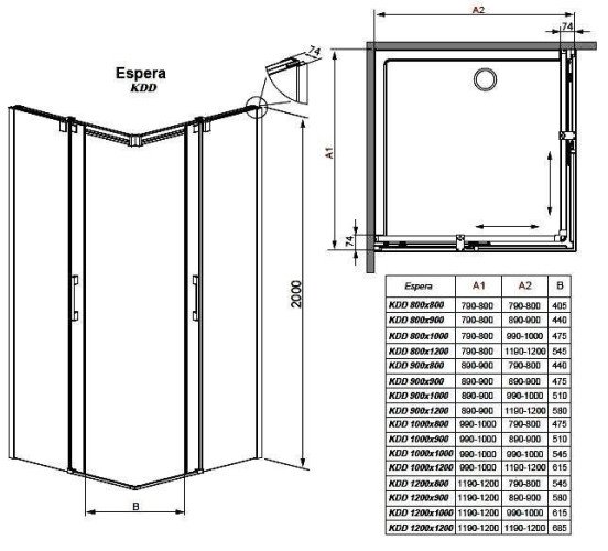 Душевая кабина Radaway Espera KDD, правая, 90x90 (380151-01R)