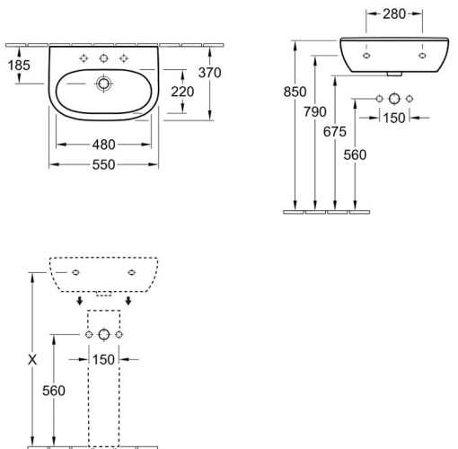 Умивальник підвісний Villeroy&Boch O.Novo, 55 (516655R1)