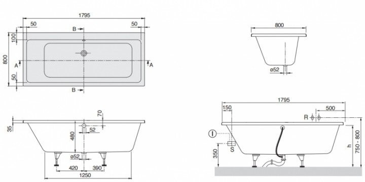 Ванна акриловая Villeroy&Boch Subway, 180x80 (UBA180SUB2V-01)