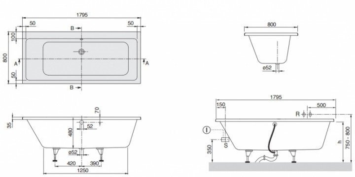 Ванна акриловая Villeroy&Boch Subway, 180x80 (UBA180SUB2V-01)