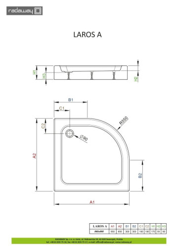 Душевой поддон Radaway Laros A Compact, 85x85 (SLA8585-01)