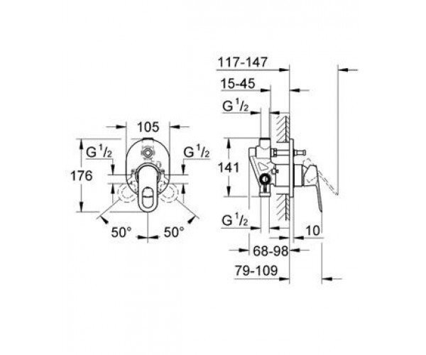 Смеситель для ванны Grohe Bau Classic, однорычажный, хром (29047000)