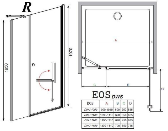 Душевые двери Radaway Eos DWS 100R, правые (37990-01-01NR)