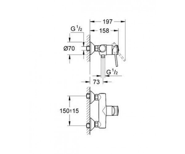 Cмеситель для душа Grohe Bau Classic, однорычажный, хром (32867000)