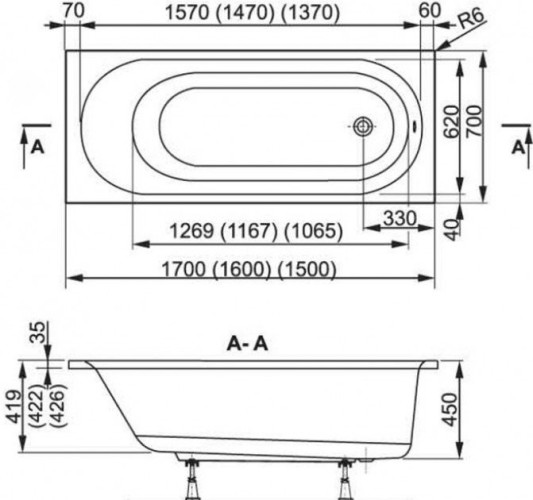 Ванна акрилова Vagnerplast Kasandra, 170x70 (VPBA177KAS2X-01)