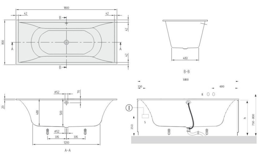 Ванна кварилова Villeroy&Boch La Belle, 180х80 (UBQ180LAB2PDT1V-01)