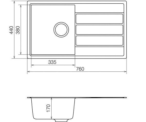 Кухонная мойка гранитная Vankor Easy, 76x44, черный (EASY EMP 02.76 BLACK)
