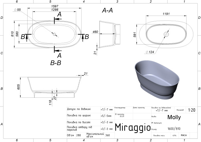 Ванна Miraggio Molly Mirasoft 160x81 (0001030)