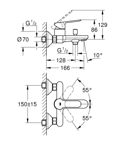 Змішувач для ванни Grohe BauEdge, одноважільний, хром (23605000)