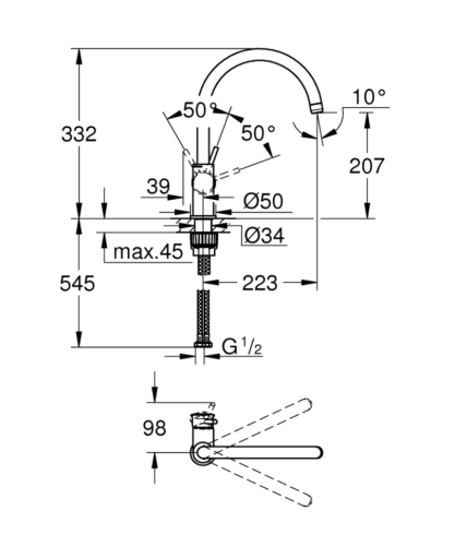 Смеситель для кухни Grohe BauClassic, однорычажный, хром (31234001)
