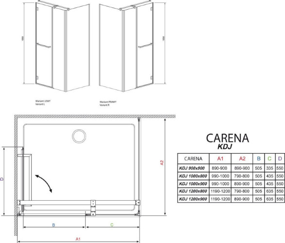 Душова кабіна Radaway Carena KDJ, права, 91x100 (34444-01-01NR)