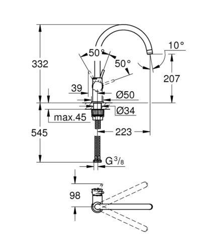 Смеситель для кухни Grohe BauClassic, однорычажный, хром (31535001)