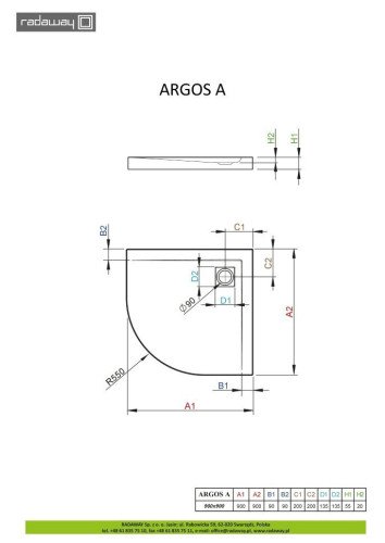 Душовий піддон Radaway Argos А, 90x90 (4AA99-01)