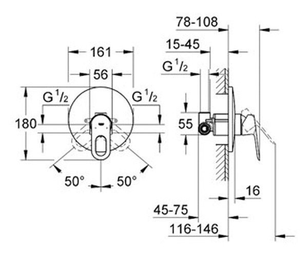 Cмеситель для душа Grohe BauLoop, однорычажный, хром (29080000)