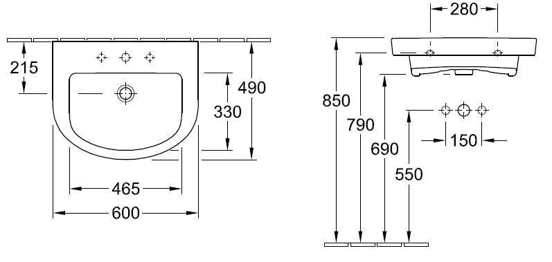 Умивальник підвісний Villeroy&Boch Subway 2.0, 60 (71146GR1)