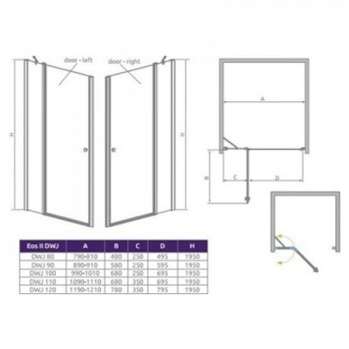 Душевые двери Radaway Eos II DWJ 90R, правые (3799441-01R)