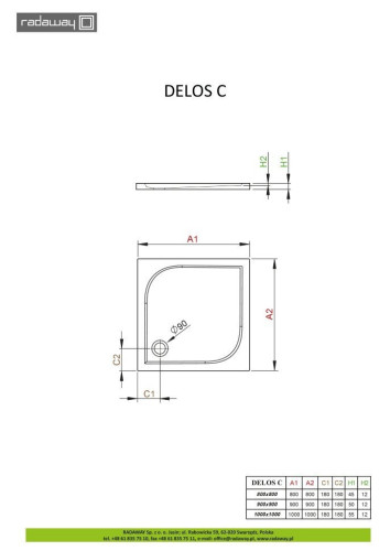 Душевой поддон Radaway Delos C, 80x80 (SDC0808-01)