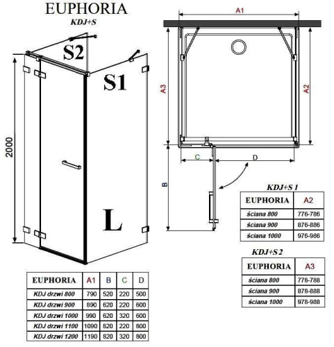 Душові двері Radaway Euphoria KDJ+S 80L, ліві (383021-01L)