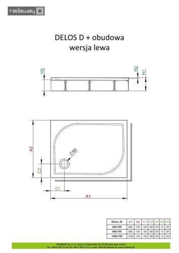 Душевой поддон Radaway Delos D, 100x75 (4D17515-03L)