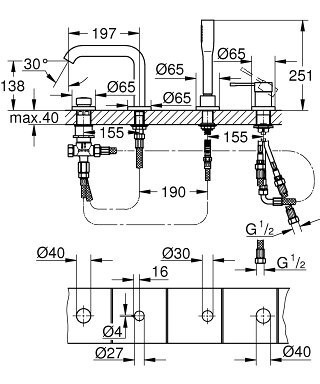 Смеситель для ванны Grohe Essence, однорычажный, хром (19578001)