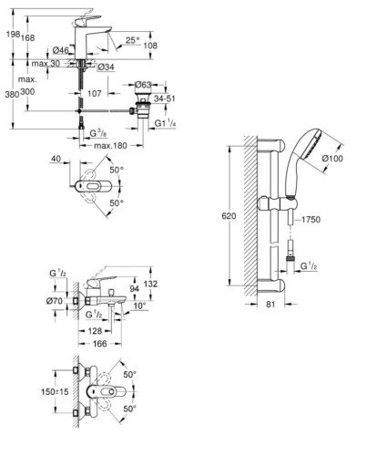 Комплект смесителей 3 в 1 Grohe BauLoop, хром (UA123215M0)