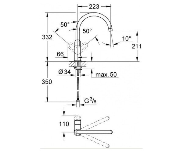 Змішувач для кухні Grohe BauLoop, одноважільний, хром (31368000)