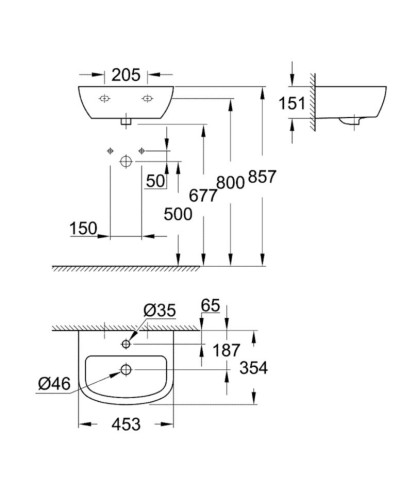 Умывальник подвесной Grohe Bau Ceramic, 45 (39424000)