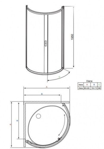 Душова кабіна Radaway Diana, 90x90 (30302-01-01NA)
