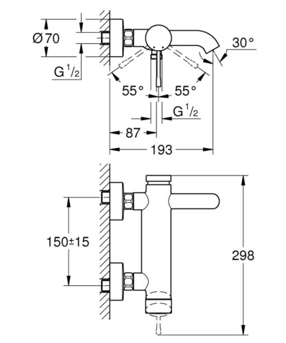 Смеситель для ванны Grohe Essence, однорычажный, хром (33624001)