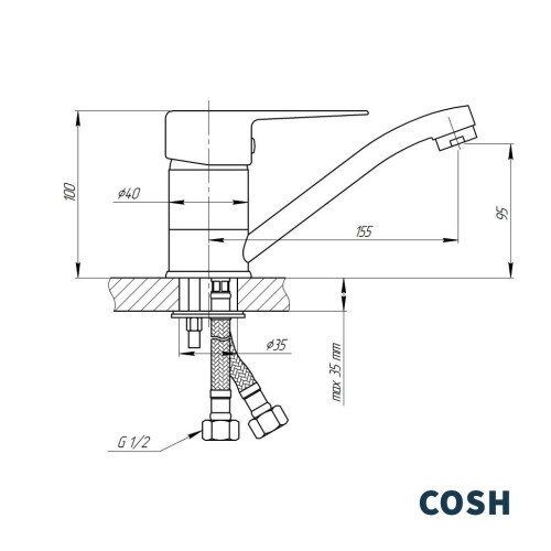 Смеситель для кухни Cosh, однорычажный, хром (COSHCRMS01002)