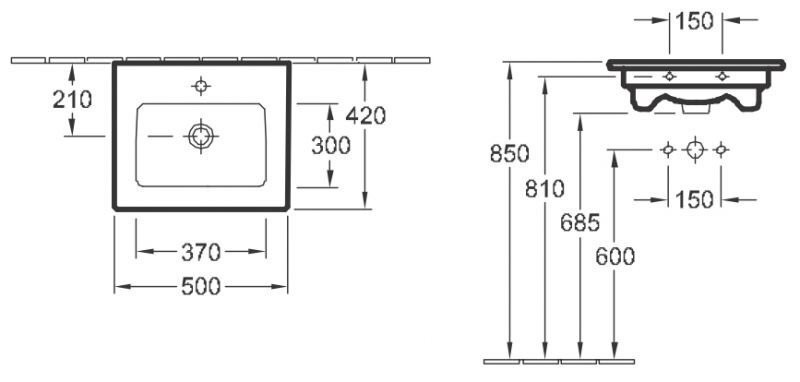Умывальник подвесной Villeroy&Boch Venticello, 50 (412450R1)