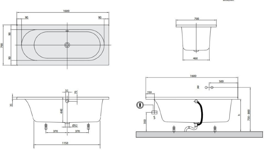 Ванна акриловая Villeroy&Boch Loop&Friends Oval, 160х70 (UBA167LFO2V-01)