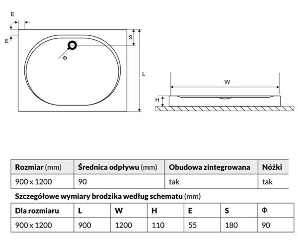 Душевой поддон Excellent Sublime Compact, 120х90 (BREX.SUB12WHC)