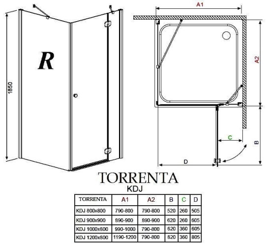 Душова кабіна Radaway Torrenta KDJ, ліва, 100x75 (32243-01-01NL)
