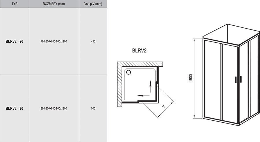 Душова кабіна Ravak Blix BLRV2, 90x90 (1LV70U00Z1)