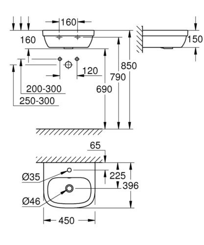 Умивальник підвісний Grohe Euro Ceramic, 45 (39324000)