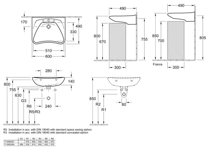 Умивальник підвісний Villeroy&Boch O.Novo, 60 (71196301)