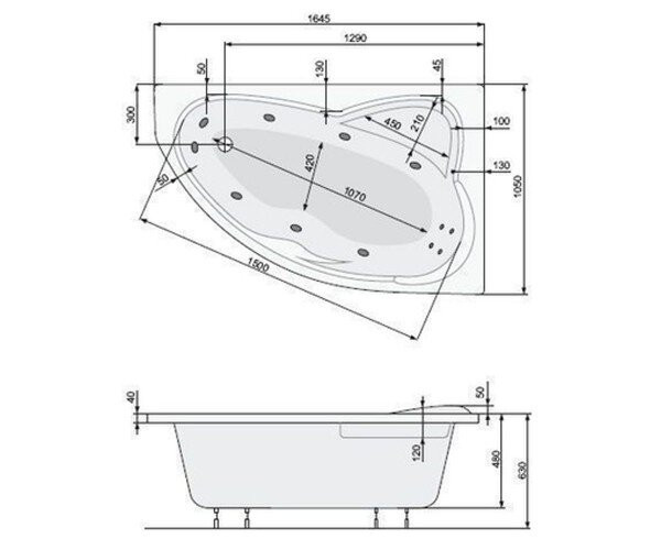 Ванна акрилова Pool Spa Europa, права, 165x105 (PWA4610ZN000000)