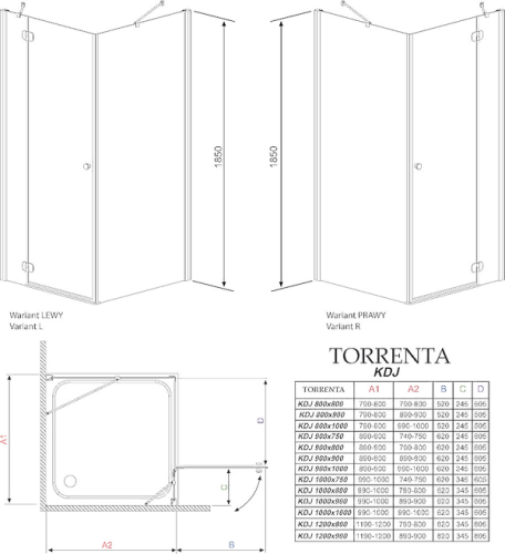 Душевая кабина Radaway Torrenta KDJ, левая, 80x80 (32212-01-01NL)