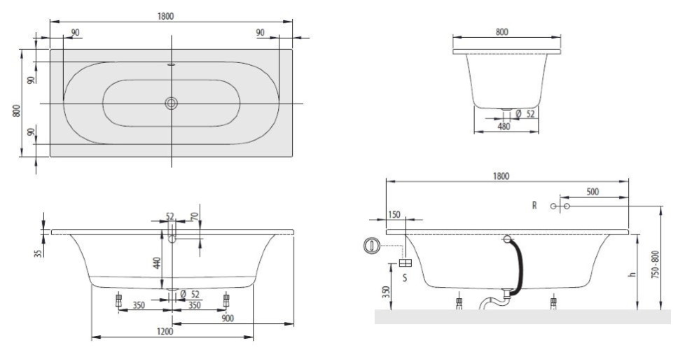 Ванна акрилова Villeroy&Boch Loop&Friends Oval, 180х80 (UBA180LFO2V-96)