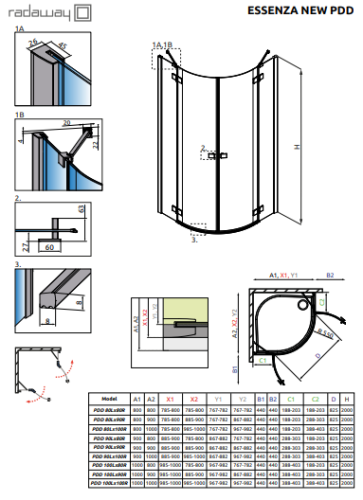 Душова кабіна Radaway Essenza New Black PDD, ліва, 80x80 (385002-54-01L)