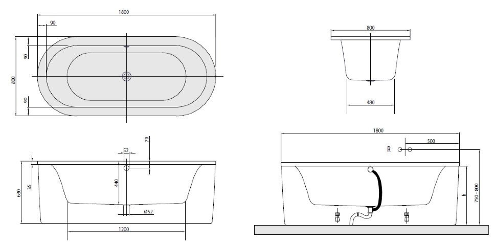 Ванна акриловая Villeroy&Boch Loop&Friends Oval, 180х80 (UBA180LFO7PDV-96)