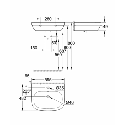 Умывальник подвесной Grohe Euro Ceramic, 60 (3933500H)