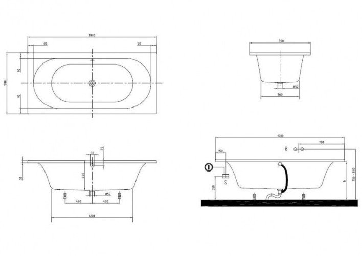 Ванна акрилова Villeroy&Boch Loop&Friends Oval, 190х90 (UBA199LFO2V-01)