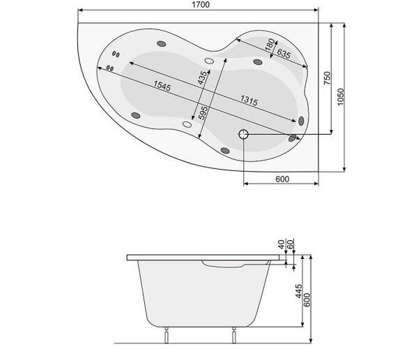 Ванна акриловая Pool Spa Mistral, правая, 170x105 (PWA4T10ZN000000)