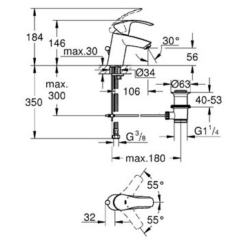 Cмеситель для умывальника Grohe Eurosmart, однорычажный, хром (33265002)