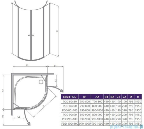 Душова кабіна Radaway Eos II PDD, права, 80x80 (3799470-01R)